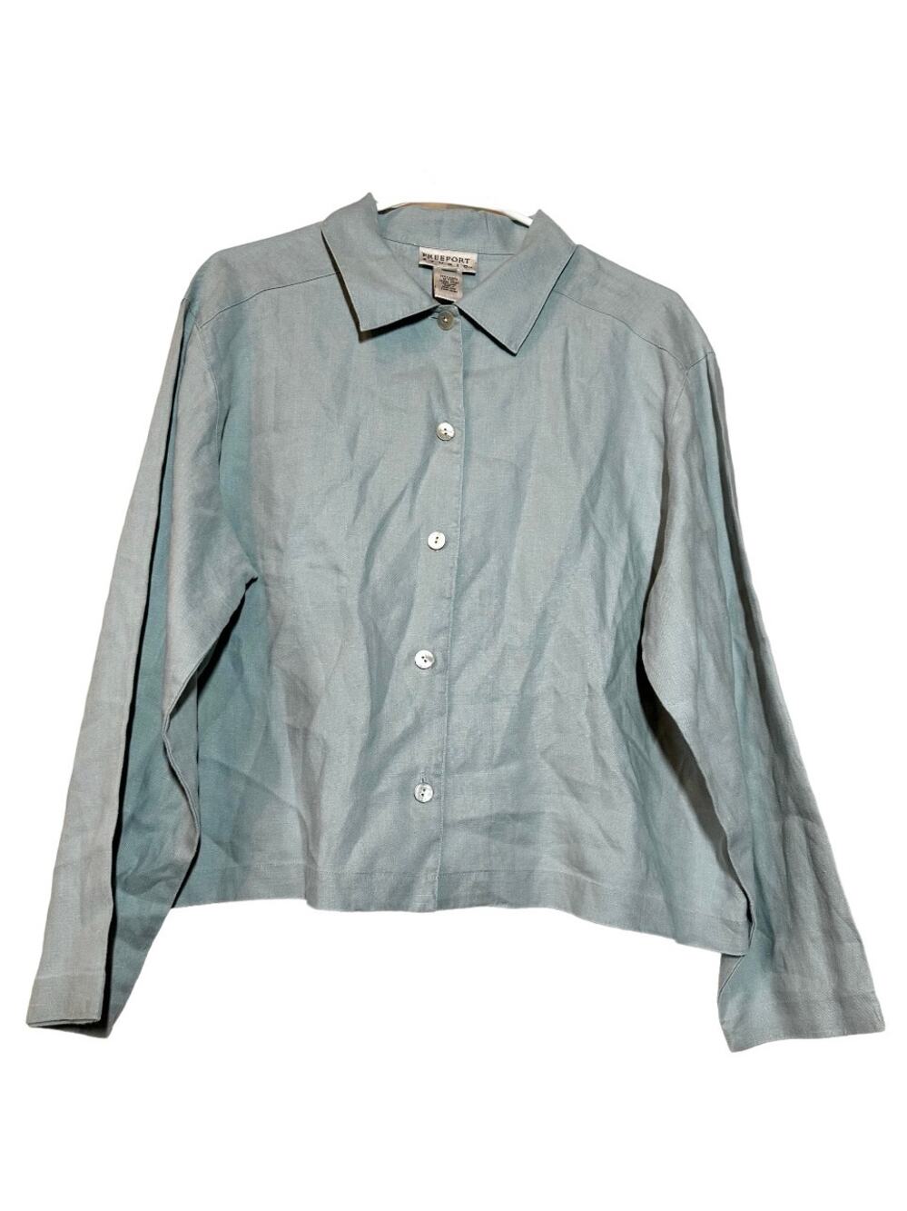 Vintage L.L. Bean Freeport Studio 100% Linen Button Down Shirt  Collared Gray L
